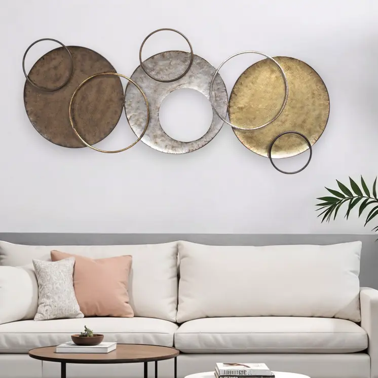 47" Bronze Silver and Gold Circles Metal Wall Decor