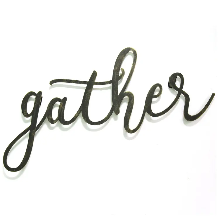 10" X 20" Black Metal Gather Text Wall Decor