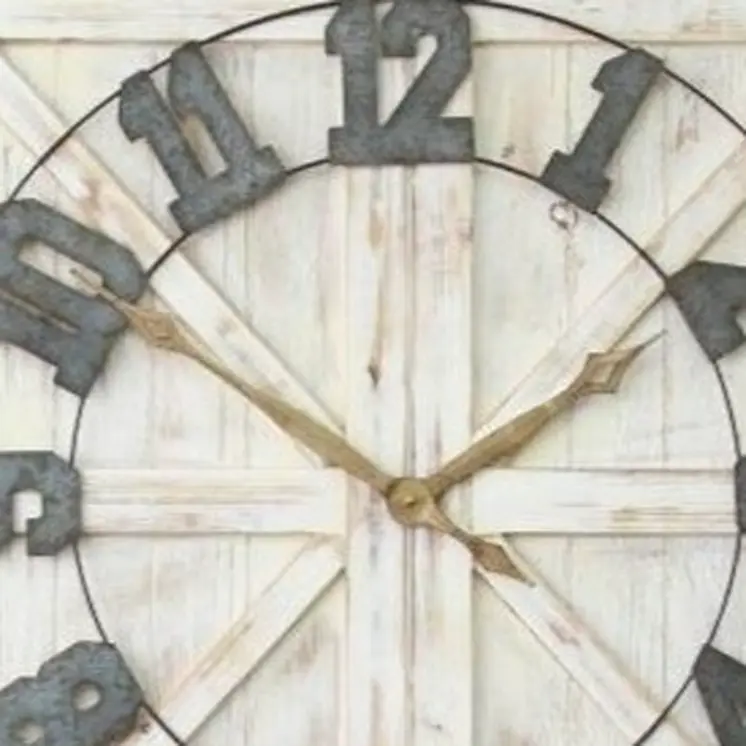Square Distressed Wood And Metal Wall Clock