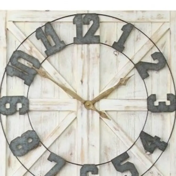 Square Distressed Wood And Metal Wall Clock