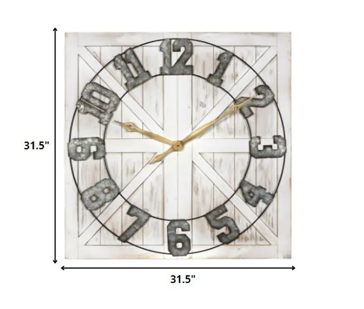 Square Distressed Wood And Metal Wall Clock