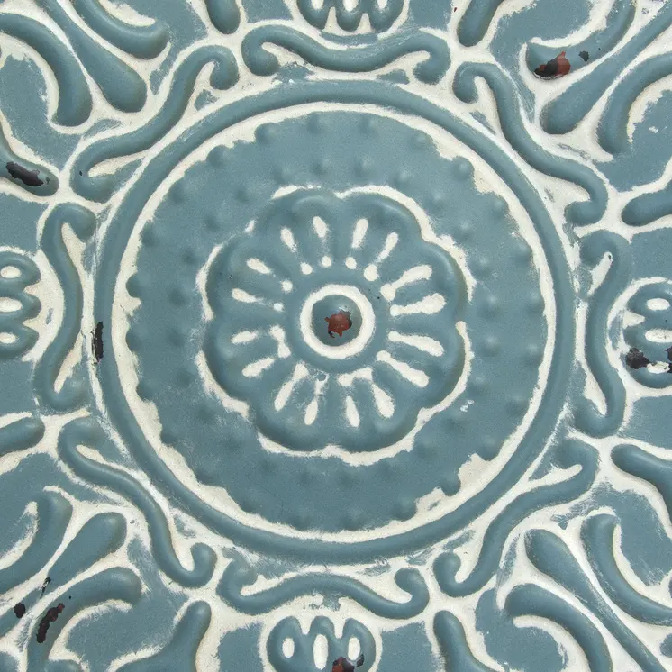 13" Teal Blue Medallion Distressed Metal Wall Decor