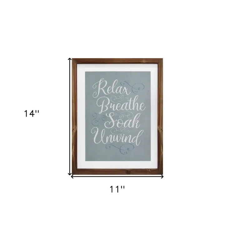 14" X 11" Relax Breathe Soak Unwind Brown Framed Bathroom Wall Art
