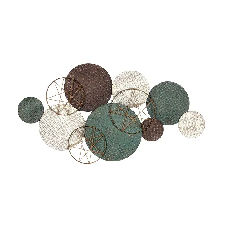 47" Bronze Green and White Metal and Jute Plates Distressed Wall Decor