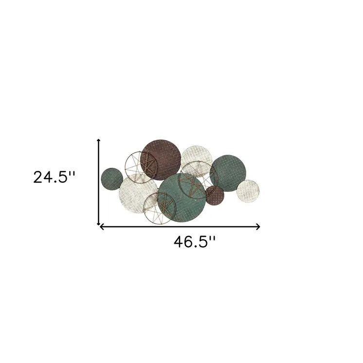 47" Bronze Green and White Metal and Jute Plates Distressed Wall Decor