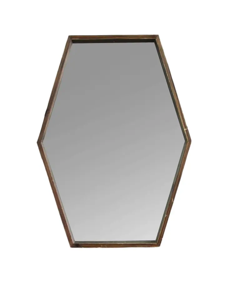 28" Brown Hexagonal Framed Accent Mirror