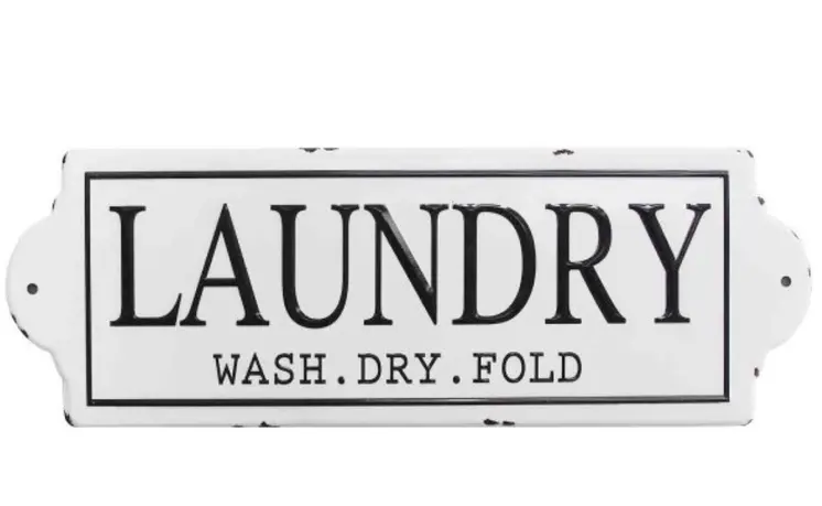 28" Black And White Wash Dry Fold Metal Laundry Wall Decor