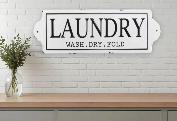 28" Black And White Wash Dry Fold Metal Laundry Wall Decor