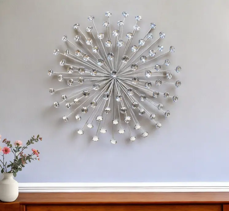 24" Contemporary Silver And Faux Crystal Bling Wall Decor