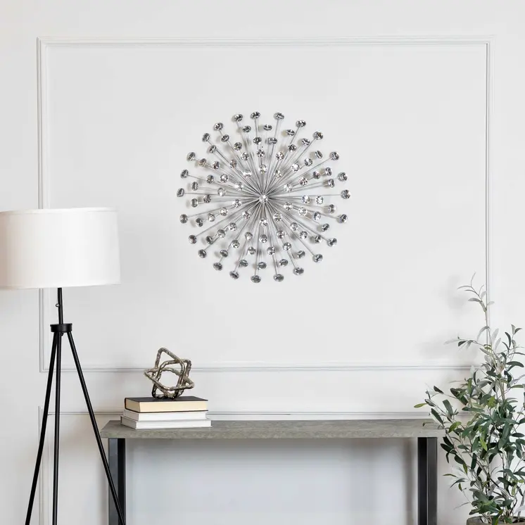 24" Contemporary Silver And Faux Crystal Bling Wall Decor