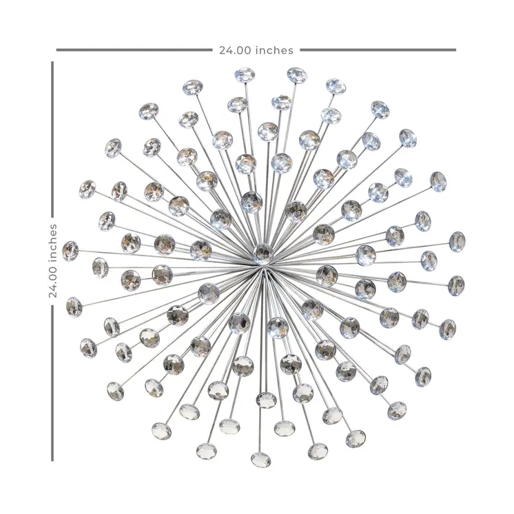 24" Contemporary Silver And Faux Crystal Bling Wall Decor