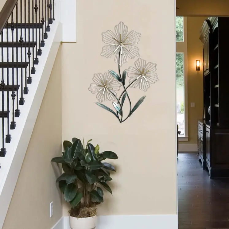 30" X 19" Silver Metal Flower Wall Decor