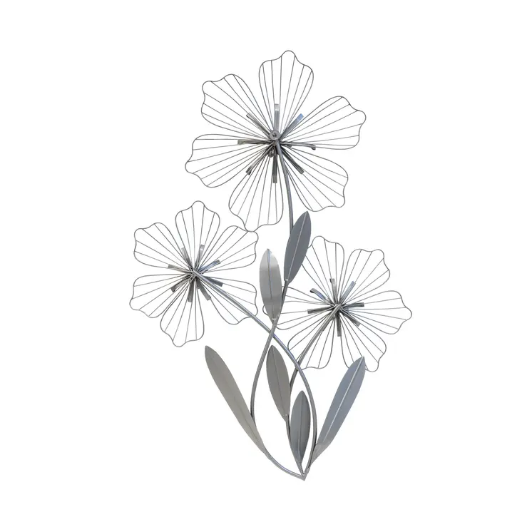 30" X 19" Silver Metal Flower Wall Decor