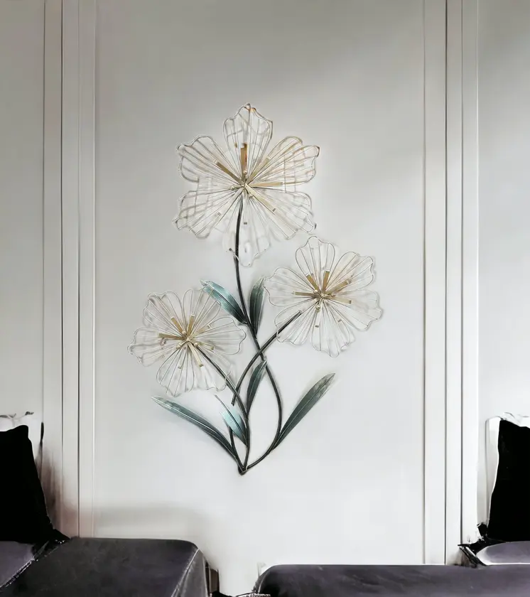 30" X 19" Silver Metal Flower Wall Decor