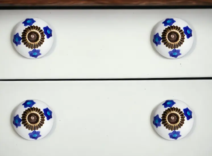 Set of Twelve Blue White And Turquoise Floral Ceramic Drawer Pull Knobs