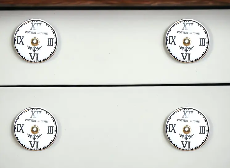 Set of Twelve Black White And Gold Clock Face Ceramic Drawer Pull Knobs