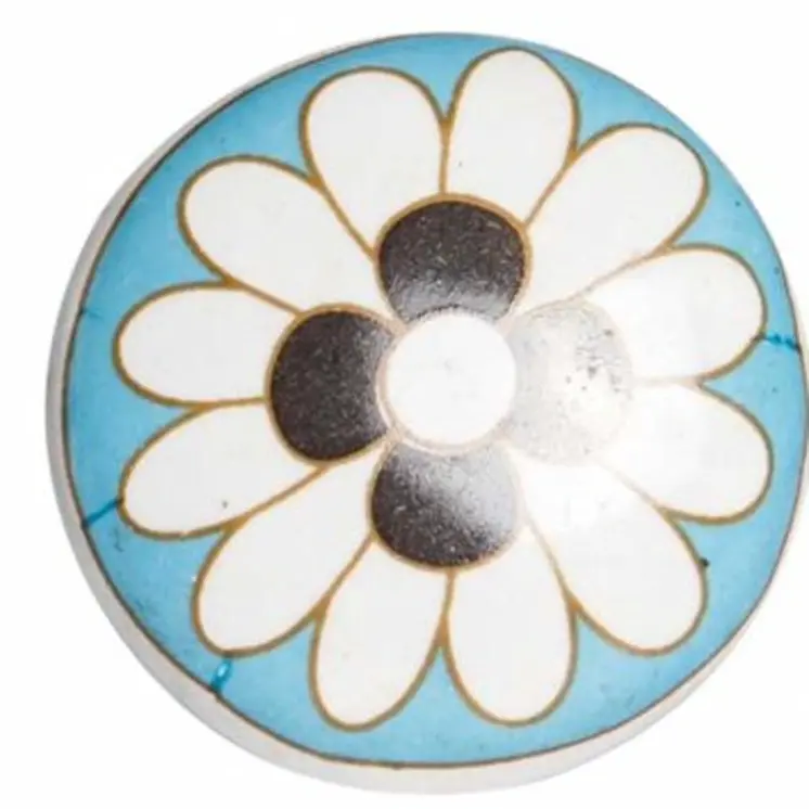 Set of Twelve Sky Blue And White Floral Ceramic Drawer Pull Knobs