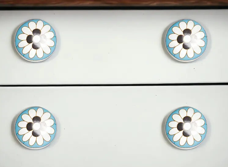 Set of Twelve Sky Blue And White Floral Ceramic Drawer Pull Knobs