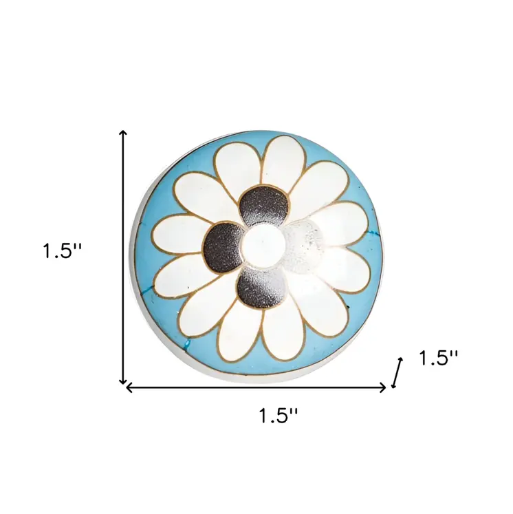 Set of Twelve Sky Blue And White Floral Ceramic Drawer Pull Knobs