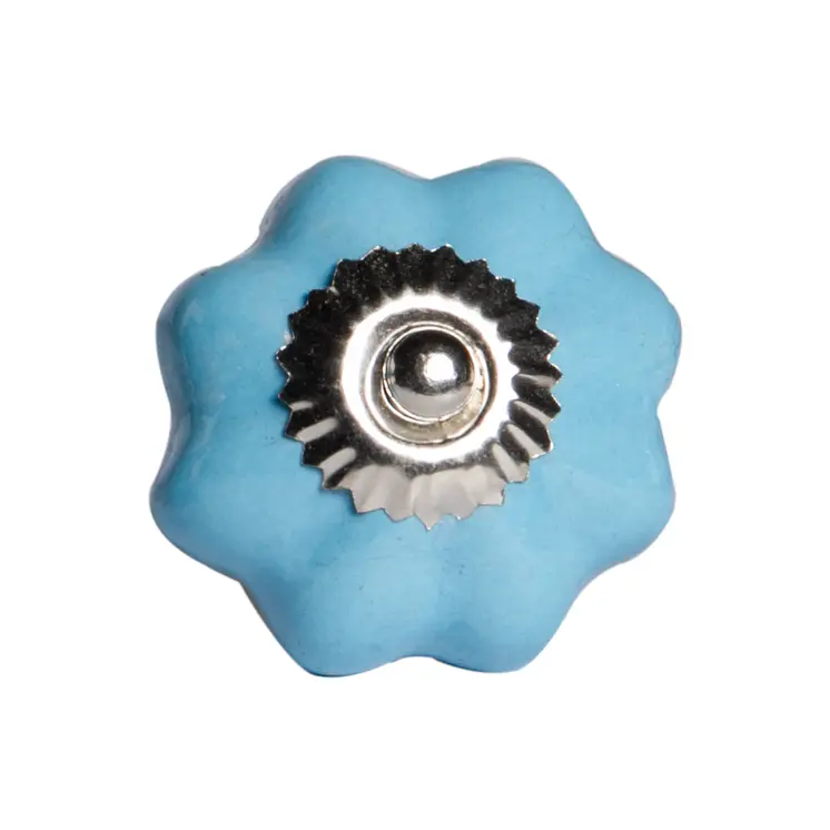 Set of Twelve Blue And Silver Ceramic Drawer Pull Knobs