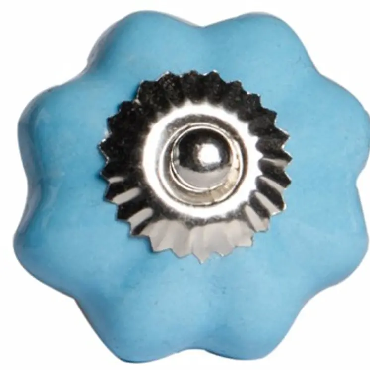 Set of Twelve Blue And Silver Ceramic Drawer Pull Knobs