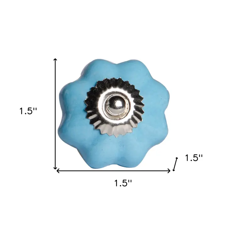 Set of Twelve Blue And Silver Ceramic Drawer Pull Knobs