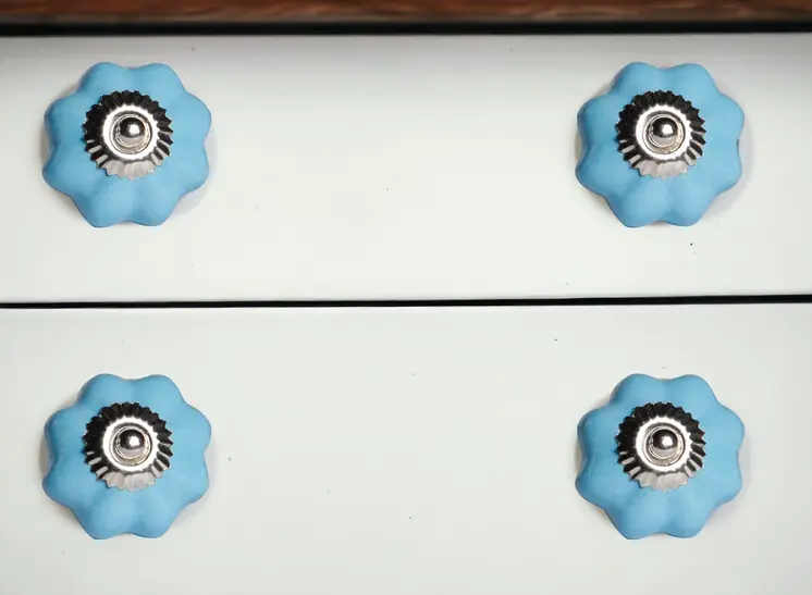 Set of Twelve Blue And Silver Ceramic Drawer Pull Knobs