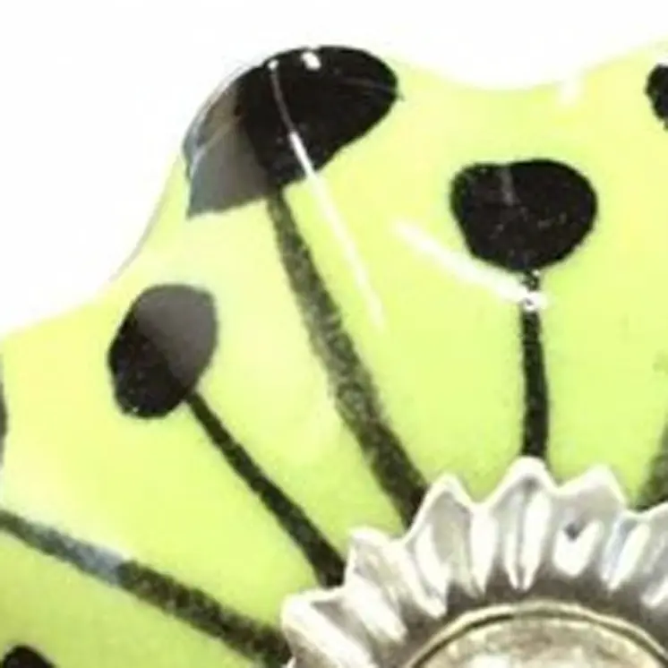 Set of Twelve Yellow Green And Silver Floral Ceramic Drawer Pull Knobs
