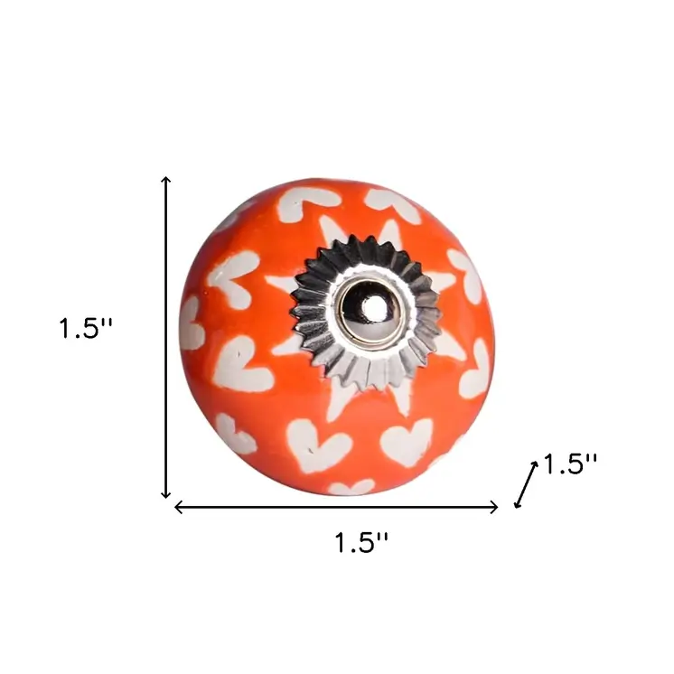 Set of Eight Orange White And Silver Floral Ceramic Drawer Pull Knobs