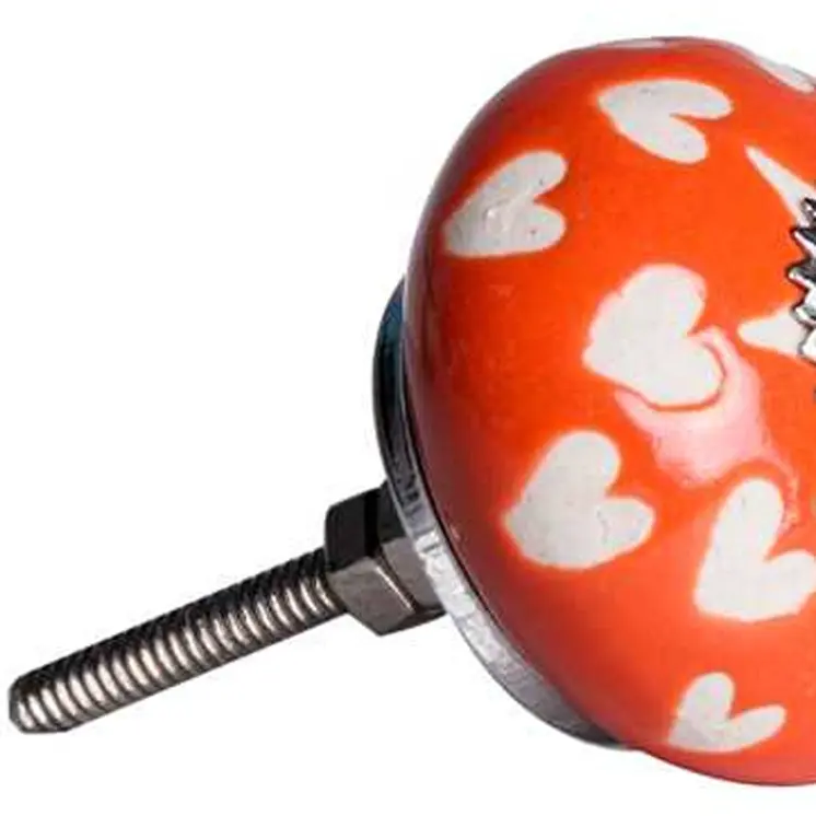 Set of Eight Orange White And Silver Floral Ceramic Drawer Pull Knobs