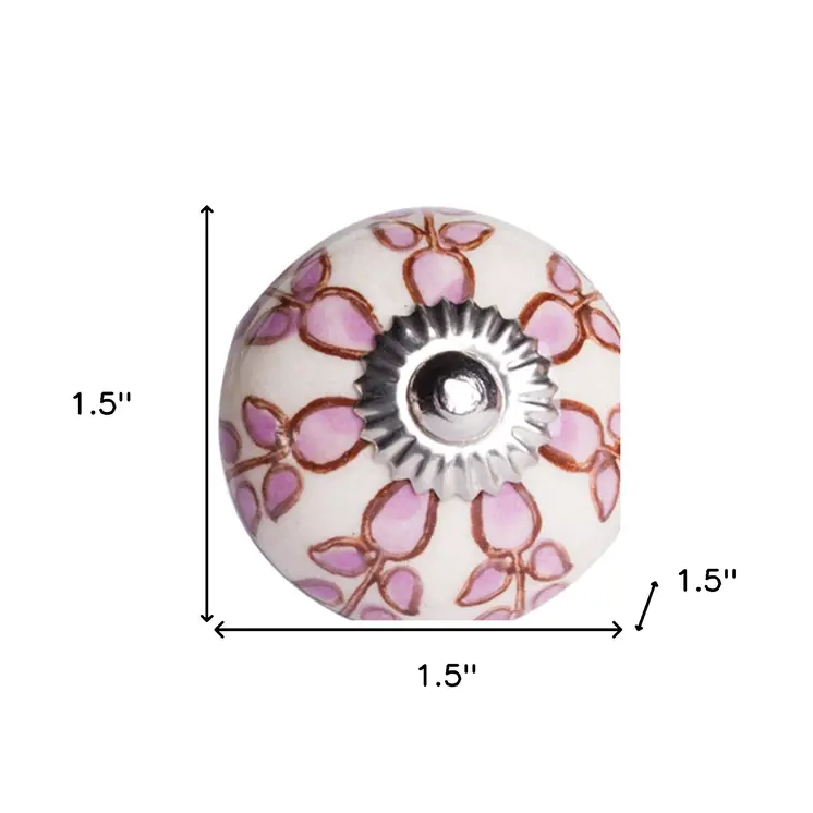 Set of Eight Pink And White Ceramic Drawer Pull Knobs