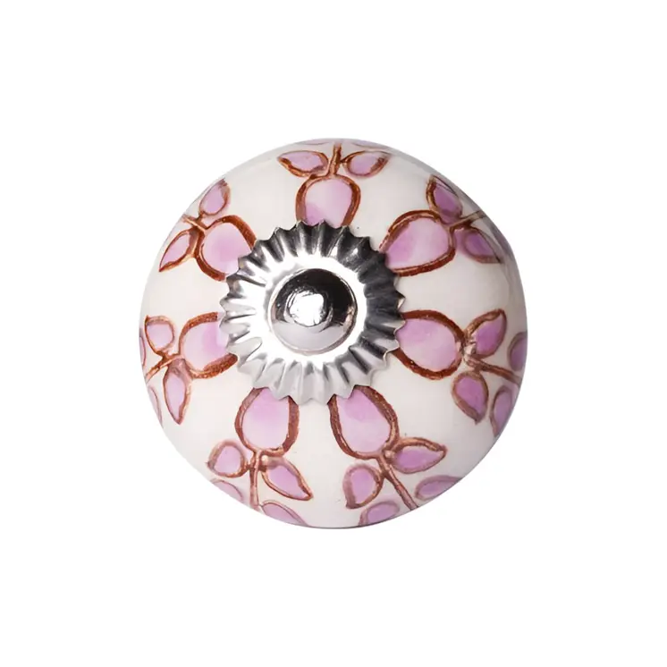 Set of Eight Pink And White Ceramic Drawer Pull Knobs