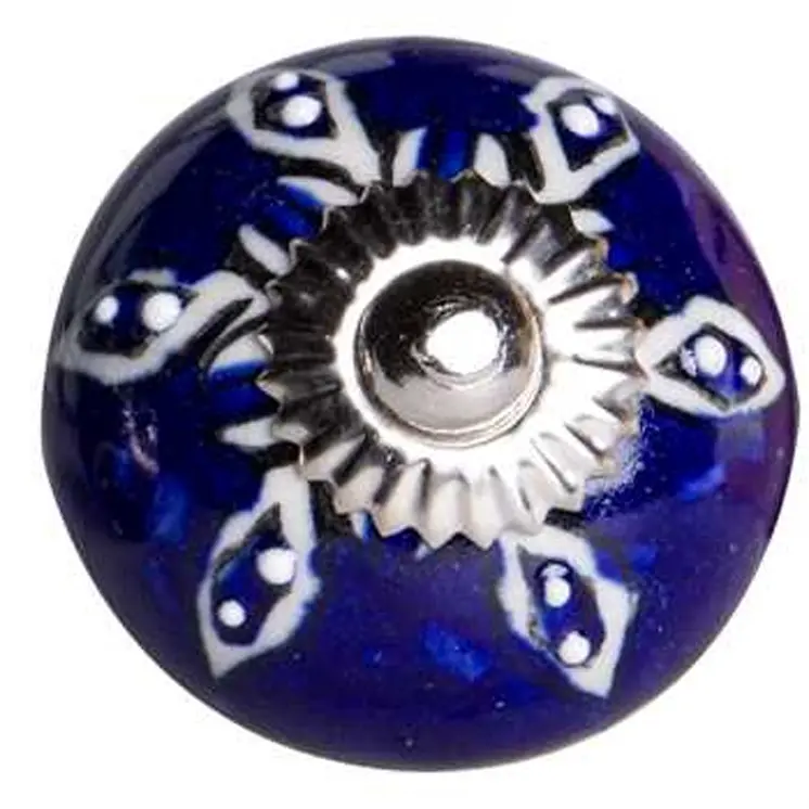 Set of Twelve Blue And White Geometric Ceramic Drawer Pull Knobs