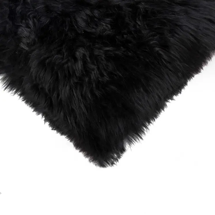 12" X 20" Black Sheepskin Lumbar Throw Pillow