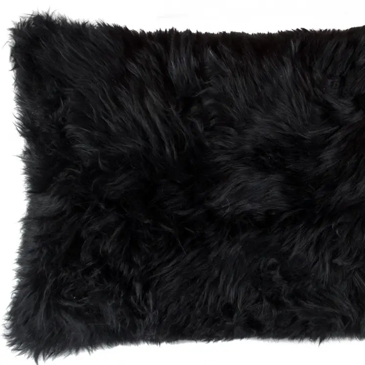 12" X 20" Black Sheepskin Lumbar Throw Pillow