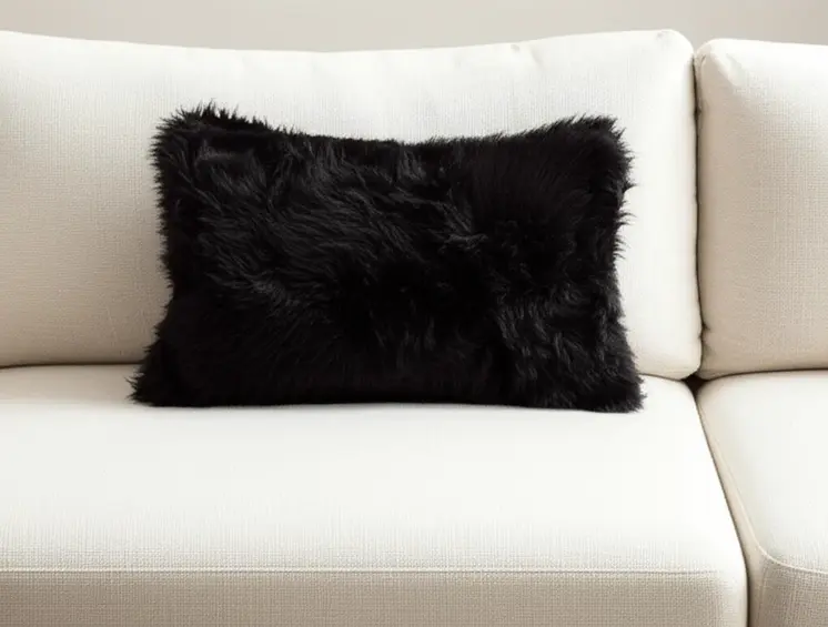 12" X 20" Black Sheepskin Lumbar Throw Pillow