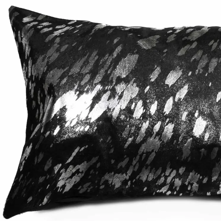 12" X 20" Black and Silver Cowhide Throw Pillow
