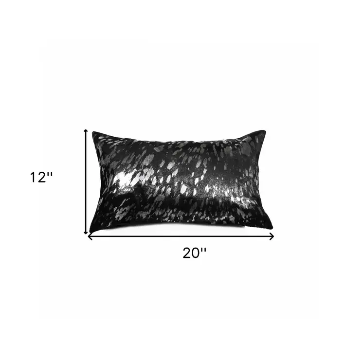 12" X 20" Black and Silver Cowhide Throw Pillow