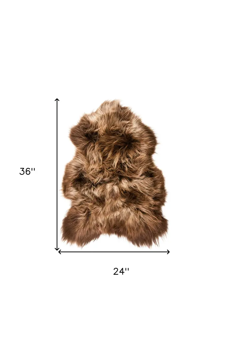 2' X 3' Light Brown And Brown Genuine Sheepskin Animal Print Shag Area Rug