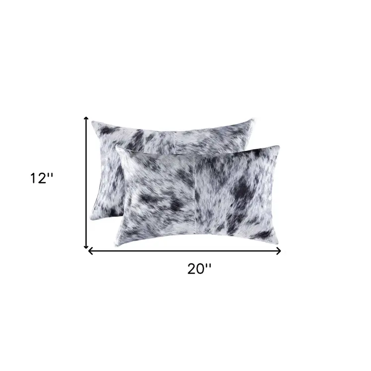 Set of Two 12" X 20" Black and White Cowhide Throw Pillow