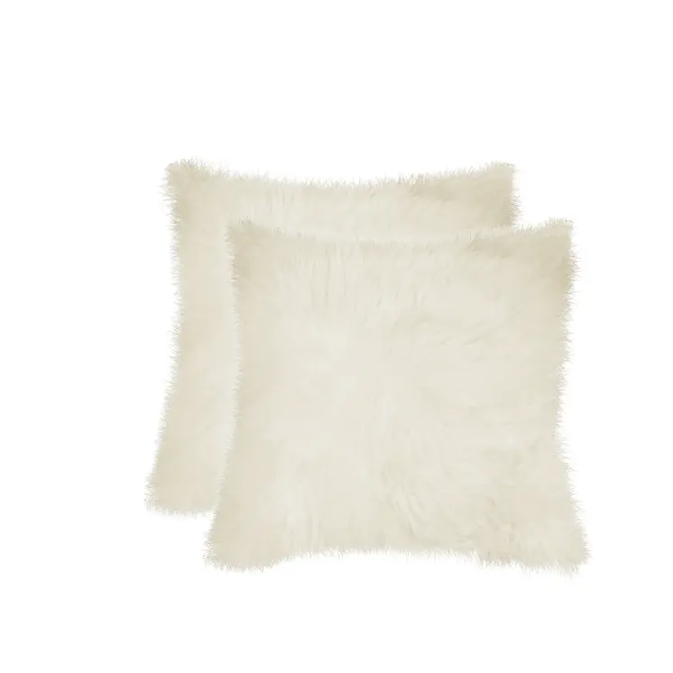 Set of Two 18" Natural Sheepskin Throw Pillows