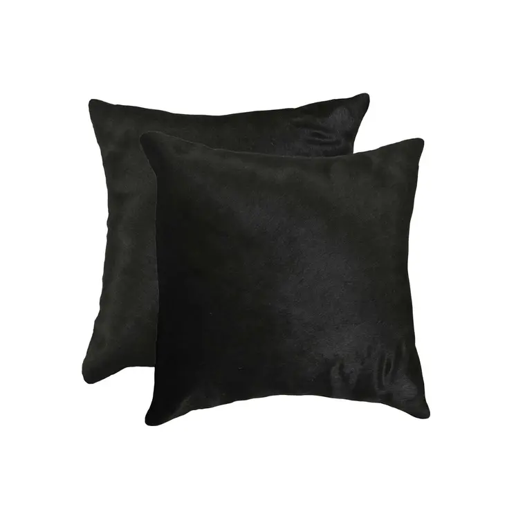 Set of Two 18" Black Cowhide Throw Pillows