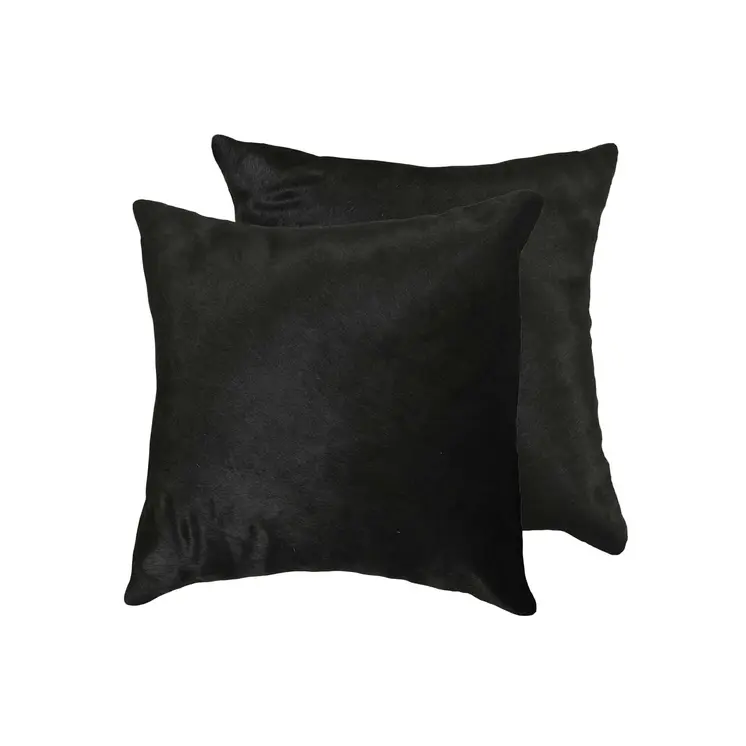 Set of Two 18" Black Cowhide Throw Pillows
