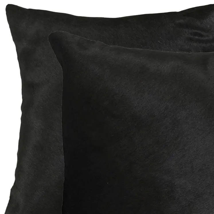 Set of Two 18" Black Cowhide Throw Pillows