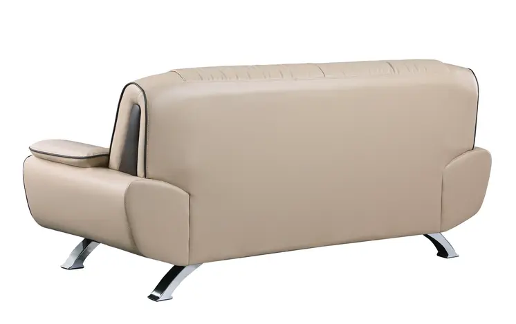 80" Beige Leather Sofa With Silver Legs