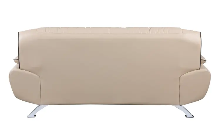 80" Beige Leather Sofa With Silver Legs