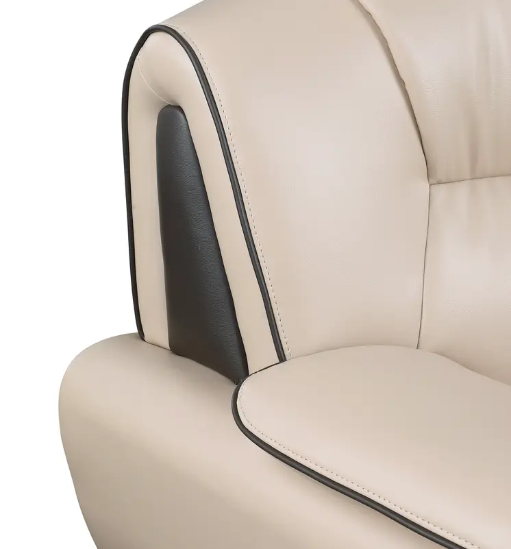 80" Beige Leather Sofa With Silver Legs
