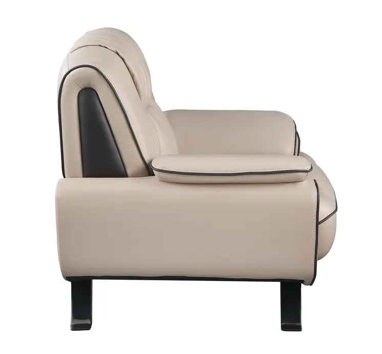 47" Beige And Silver Leather Match Club Chair