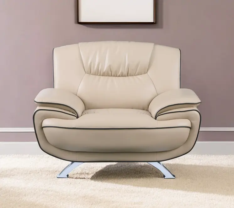 47" Beige And Silver Leather Match Club Chair
