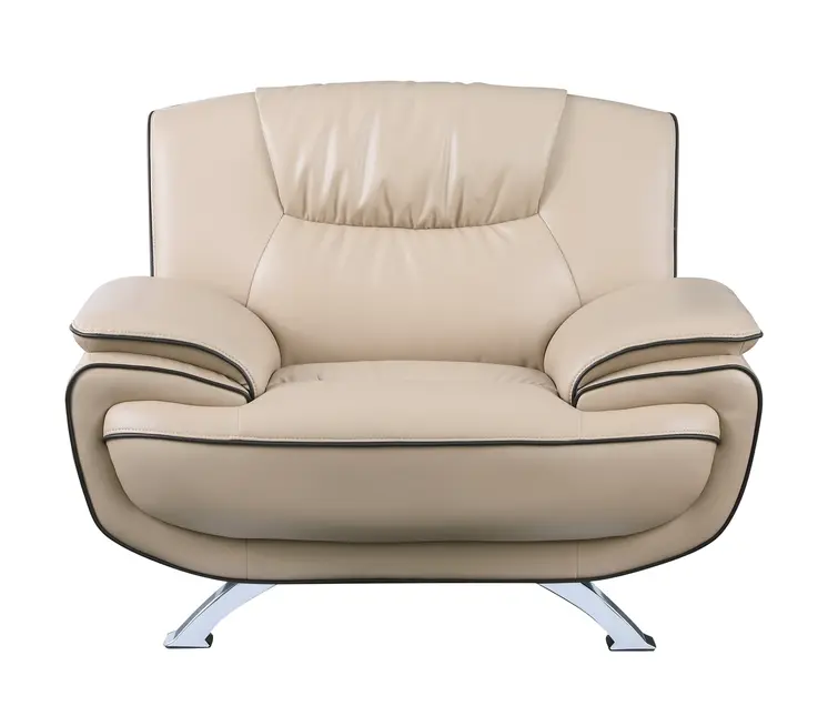 47" Beige And Silver Leather Match Club Chair
